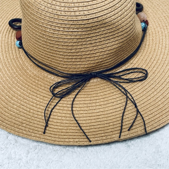 Royal Resortwear woven beaded turquoise and wood leather lace Sun hat for Sumner - Picture 11 of 13